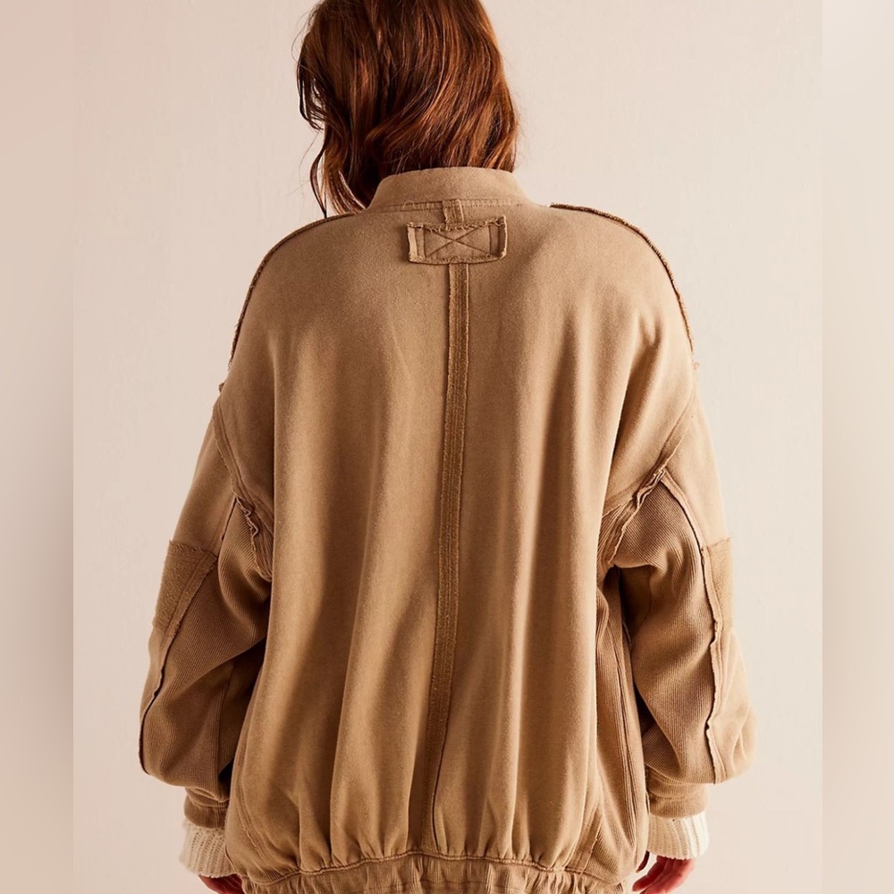 Free People NWOT We the Free Beige Lou Moto Jacket size Large Oversized Fit - Picture 4 of 11
